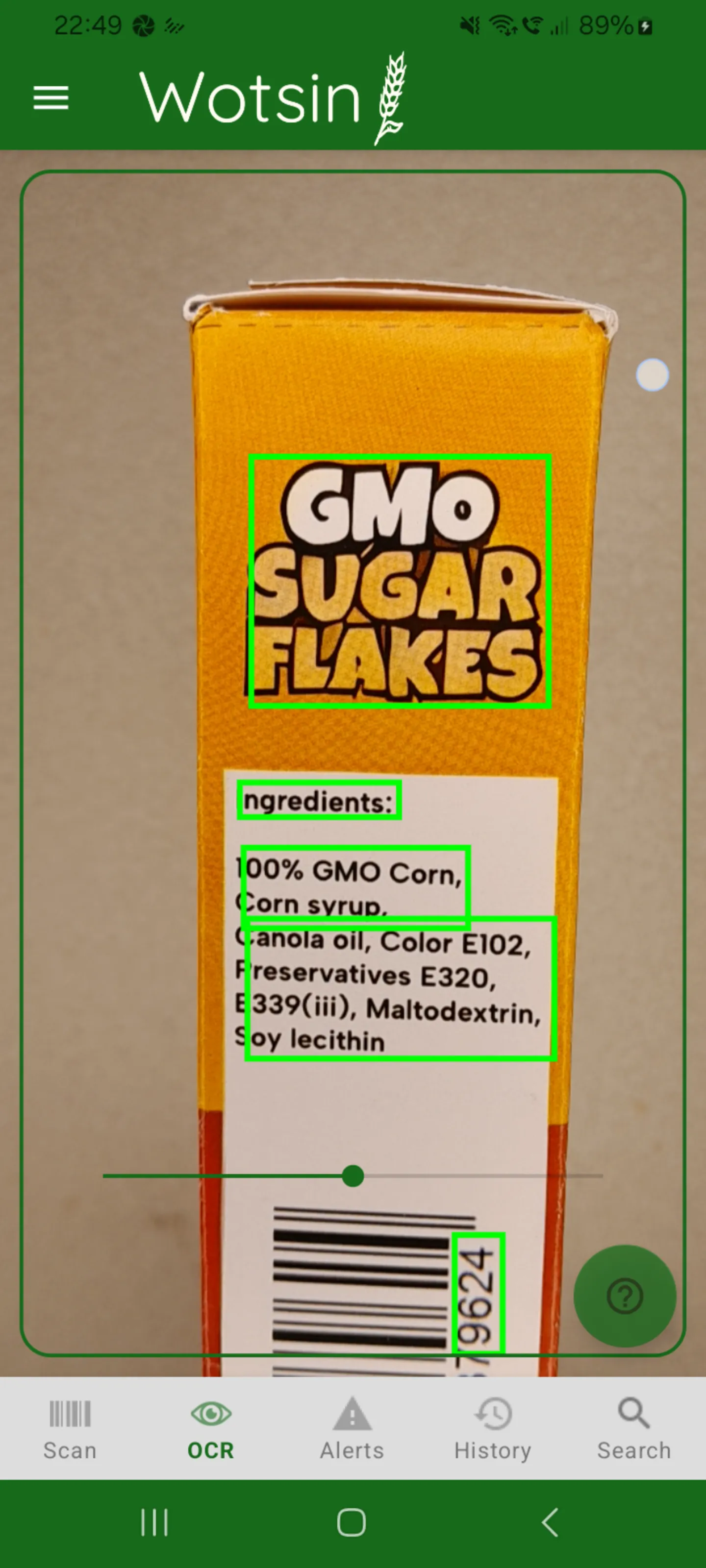 Wotsin OCR scanner recognising packaging text